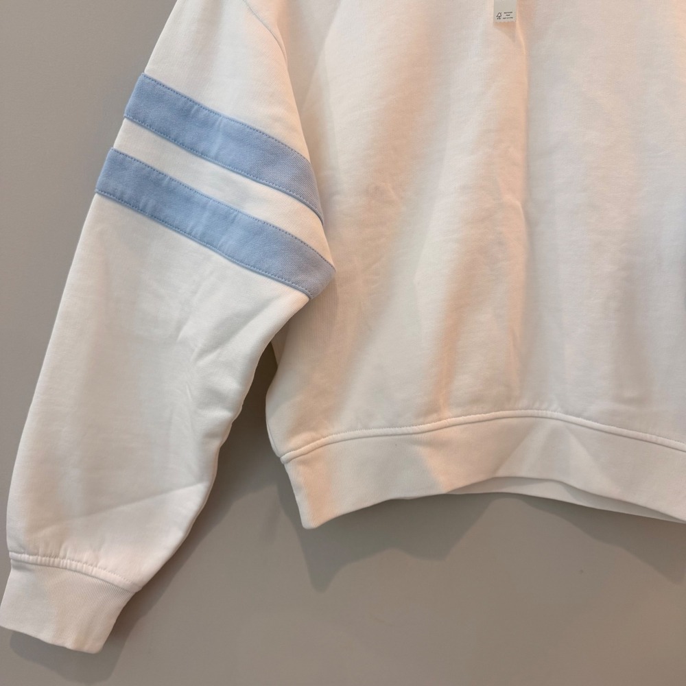 Madewell Sweatshirt Crewneck Varsity Stripe Oversized White Blue NY284 XXS NWT - Picture 4 of 14